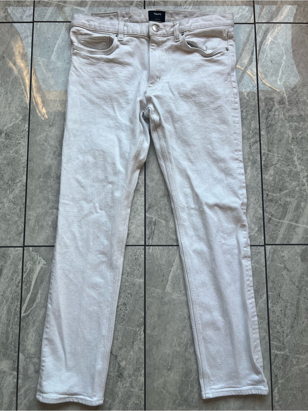 Theory Men's Raffi Slim Fit Jeans Pants Plaster Off White Stretch Cotton Sz36x29